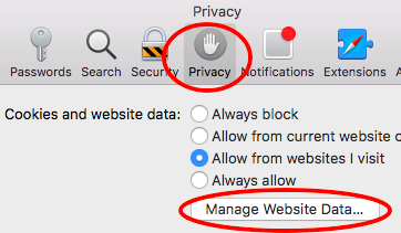 Privacy - Manage Website Data...